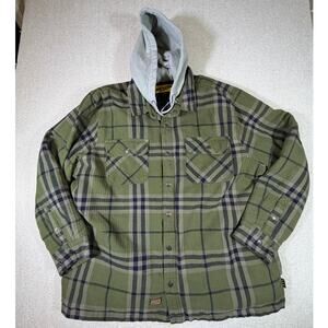 Brazos Mens 2XL Green Workforce Plaid Quilted Hooded Flannel Button Up Jacket